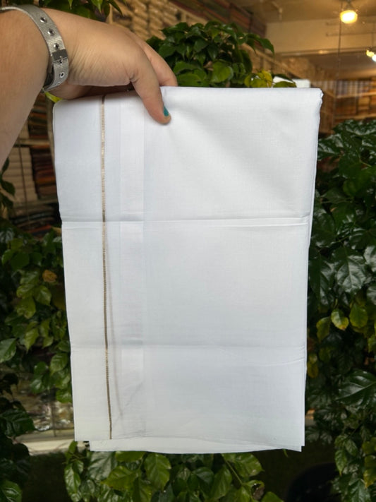 20% Discount ! Kaitharikada Balaramapuram 100% Cotton Pure White Double Mundu/Dothi - 100x80 - 1 inch Silver Kasav & White Kara 4 mtr (8.5 muzham) - 14 KK5255 VAS