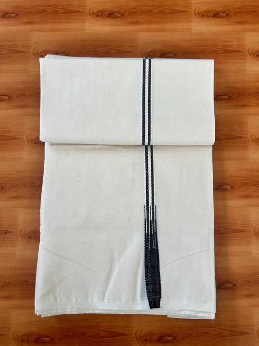 Double Off white Mundu/Dhoti - 20% Discount! KaithariKada Balaramapuram - 100% Cotton 100x100 - 0.5 inch Black Striped Chutty Kara 4 mtr (8.5 muzham) - 4 KK5423 ASH