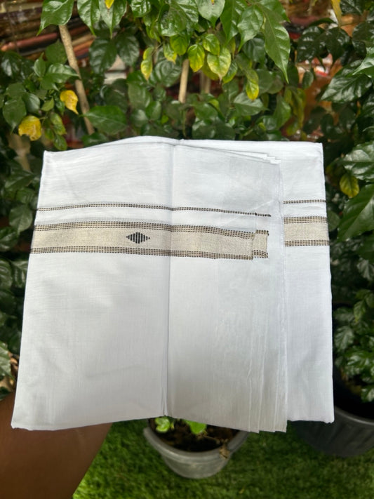 20% Discount ! Kaitharikada Balaramapuram 100% Cotton Pure White Double Mundu/Dothi - 100x80 - 1 inch Black & Silver Kasav Design Kara 3.90 mtr (8 muzham) - 28 KK5285 VAS