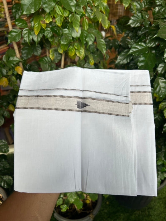 20% Discount ! Kaitharikada Balaramapuram 100% Cotton Pure White Double Mundu/Dothi - 100x80 - 1 inch Black & Silver Kasav Design Kara 3.90 mtr (8 muzham) - 26 KK5285 VAS