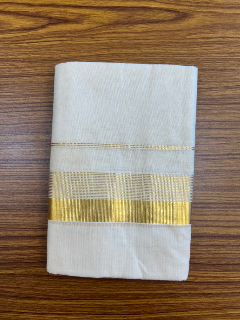 20% Discount!! KaithariKada Balaramapuram - 100% PURE Cotton OFF WHITE  (Unbleached) Neriyath - 1.75 Inch Kasavu Stripes Kara - 3KK5215 VIN