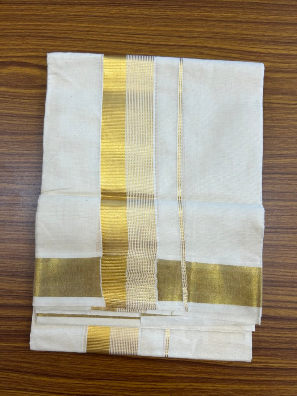 20% Discount!! KaithariKada Balaramapuram - 100% PURE Cotton OFF WHITE  (Unbleached) Neriyath - 1.75 Inch Kasavu Stripes Kara - 3KK5215 VIN