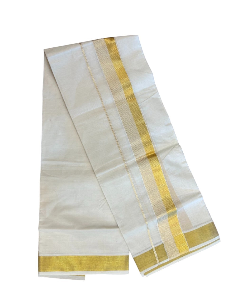 20% Discount!! KaithariKada Balaramapuram - 100% PURE Cotton OFF WHITE  (Unbleached) Neriyath - 1.75 Inch Kasavu Stripes Kara - 3KK5215 VIN
