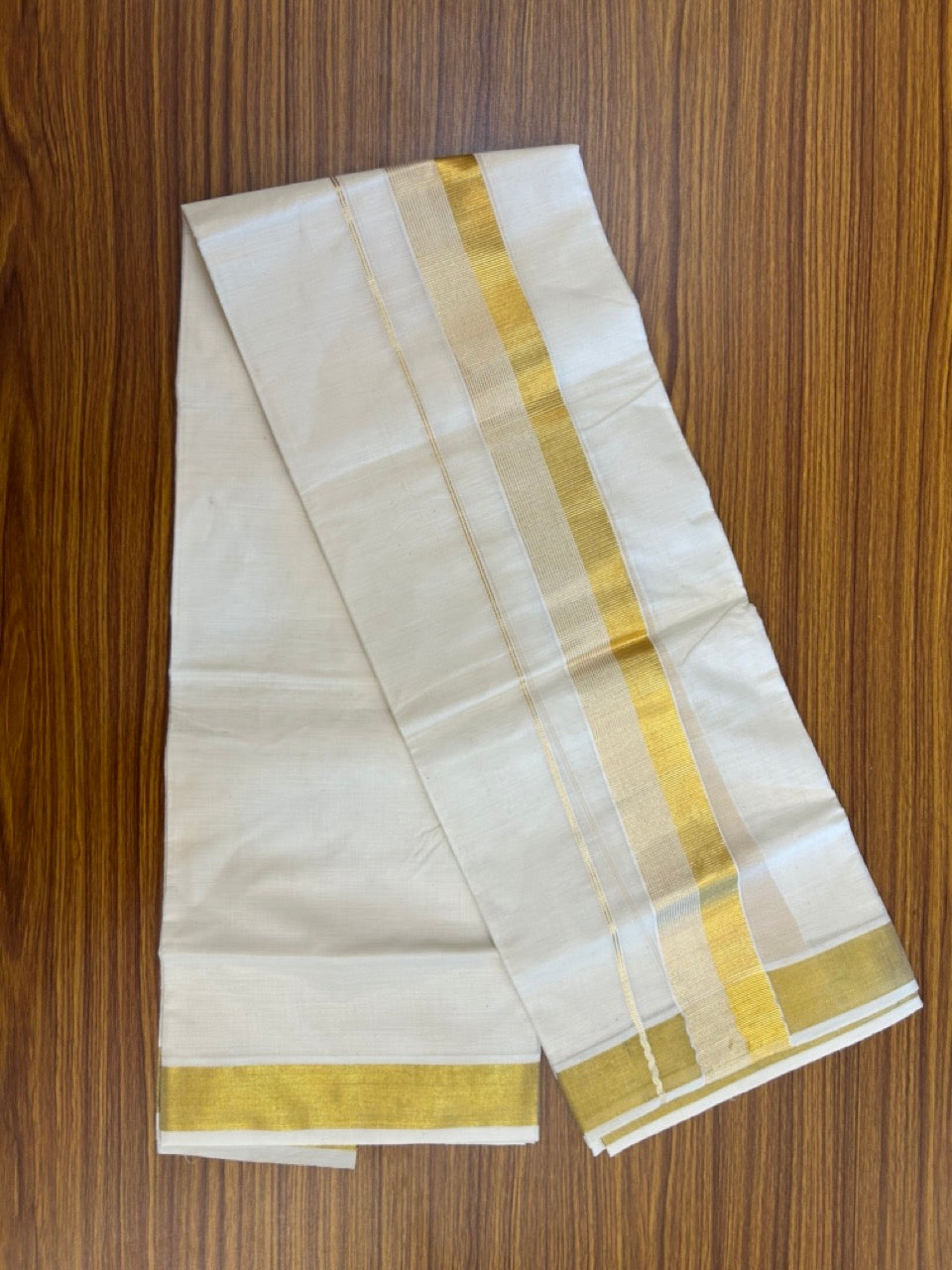 20% Discount!! KaithariKada Balaramapuram - 100% PURE Cotton OFF WHITE  (Unbleached) Neriyath - 1.75 Inch Kasavu Stripes Kara - 3KK5215 VIN
