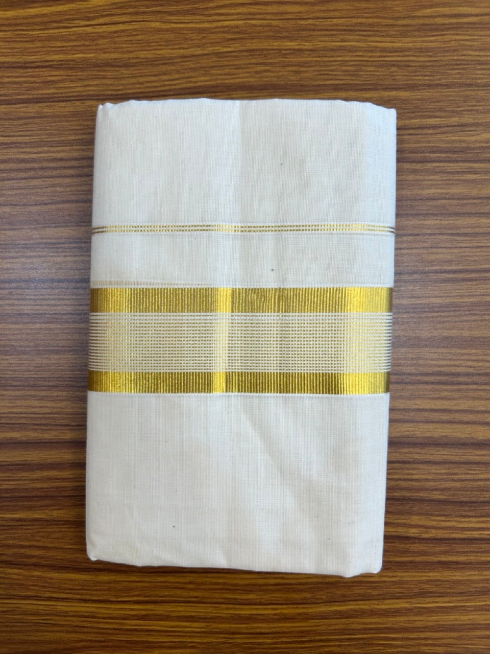 20% Discount!! KaithariKada Balaramapuram - 100% PURE Cotton OFF WHITE  (Unbleached) Neriyath - 1.75 Inch Kasavu Stripes Kara - 5KK5215 VIN