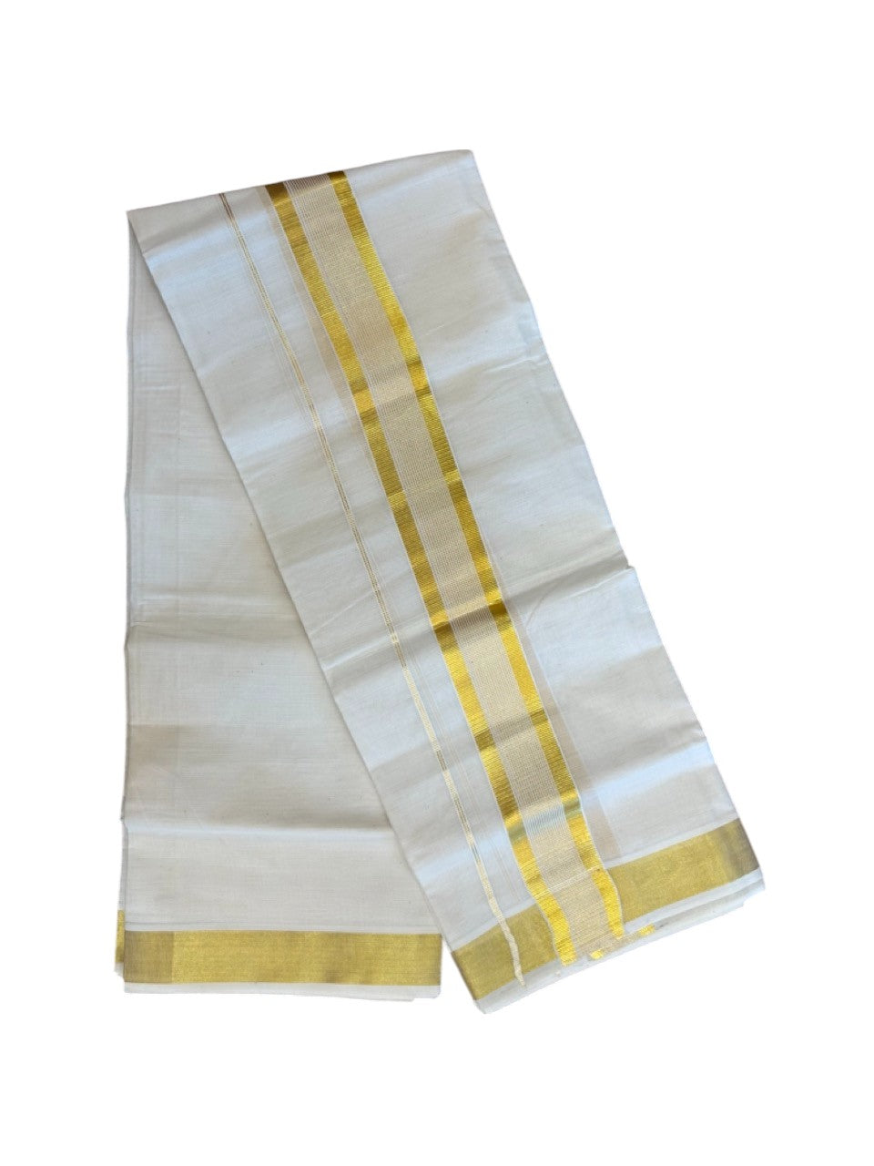20% Discount!! KaithariKada Balaramapuram - 100% PURE Cotton OFF WHITE  (Unbleached) Neriyath - 1.75 Inch Kasavu Stripes Kara - 5KK5215 VIN