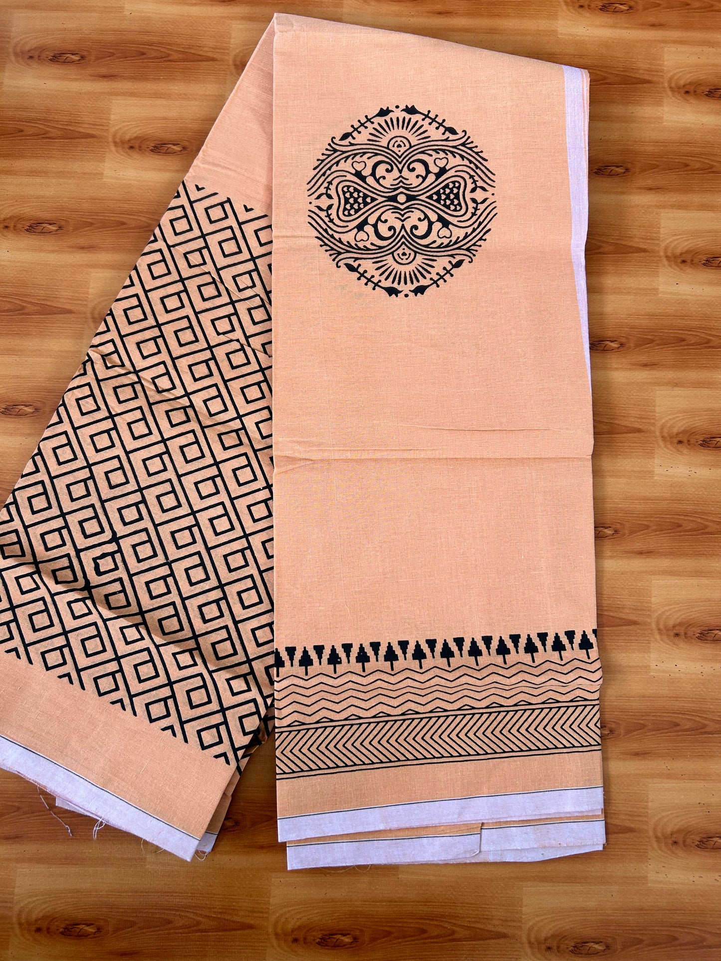 Single Kaily / Lungi - Mixed Cotton - (40s) - Black Design printed kuppadam kara with Light Kavi colour body (2 meter / 4 muzham) - 4 KK8062 GAN