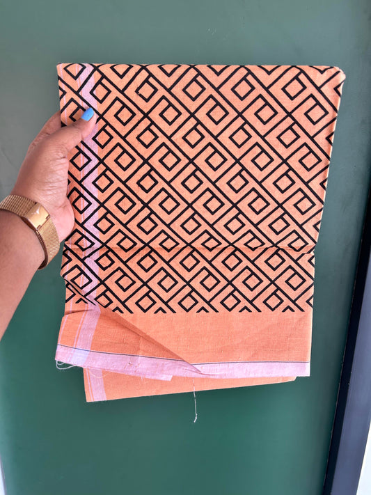 Single Kaily / Lungi - Mixed Cotton - (40s) - Black Design printed kuppadam kara with Light Kavi colour body (2 meter / 4 muzham) - 4 KK8062 GAN