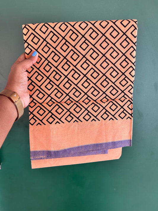 Single Kaily / Lungi - Mixed Cotton - (40s) - Black Design printed kuppadam kara with Light Kavi colour body (2 meter / 4 muzham) - 7 KK8062 GAN
