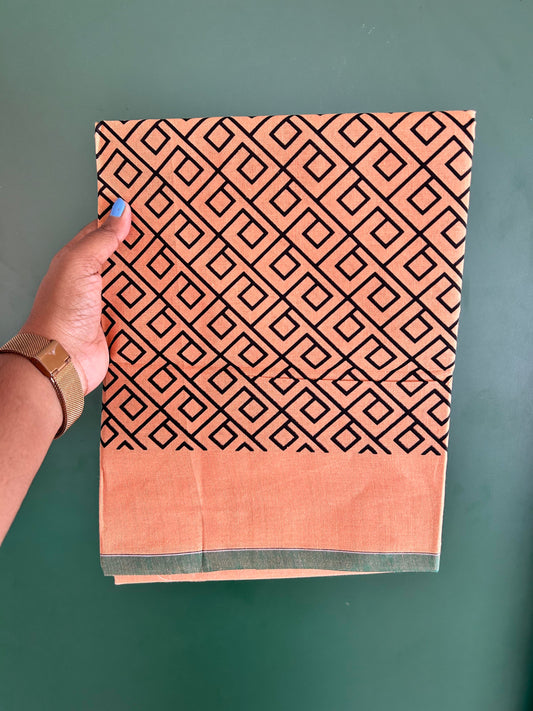 Single Kaily / Lungi - Mixed Cotton - (40s) - Black Design printed kuppadam kara with Light Kavi colour body (2 meter / 4 muzham) - 6 KK8062 GAN