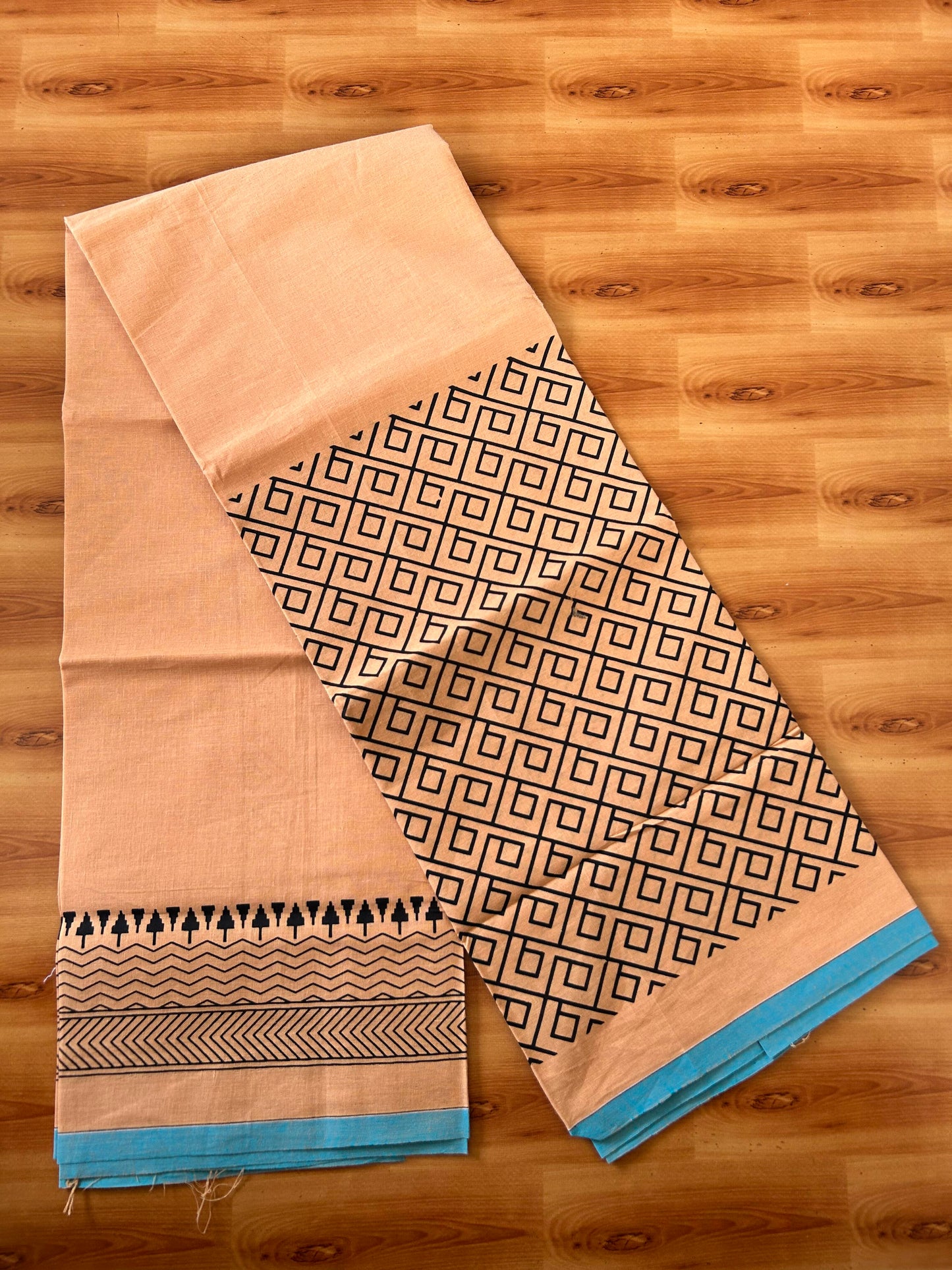 Single Kaily / Lungi - Mixed Cotton - (40s) - Black Design printed kuppadam kara with Light Kavi colour body (2 meter / 4 muzham) - 5 KK8062 GAN