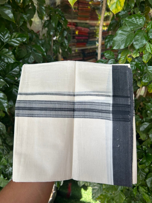 20% DISCOUNT! KaithariKada Balaramapuram Double OFF WHITE Mundu/Dhoti - 100x80 - 1.5 Inch Black Shaded striped Kara - 16 KK5285 VAS