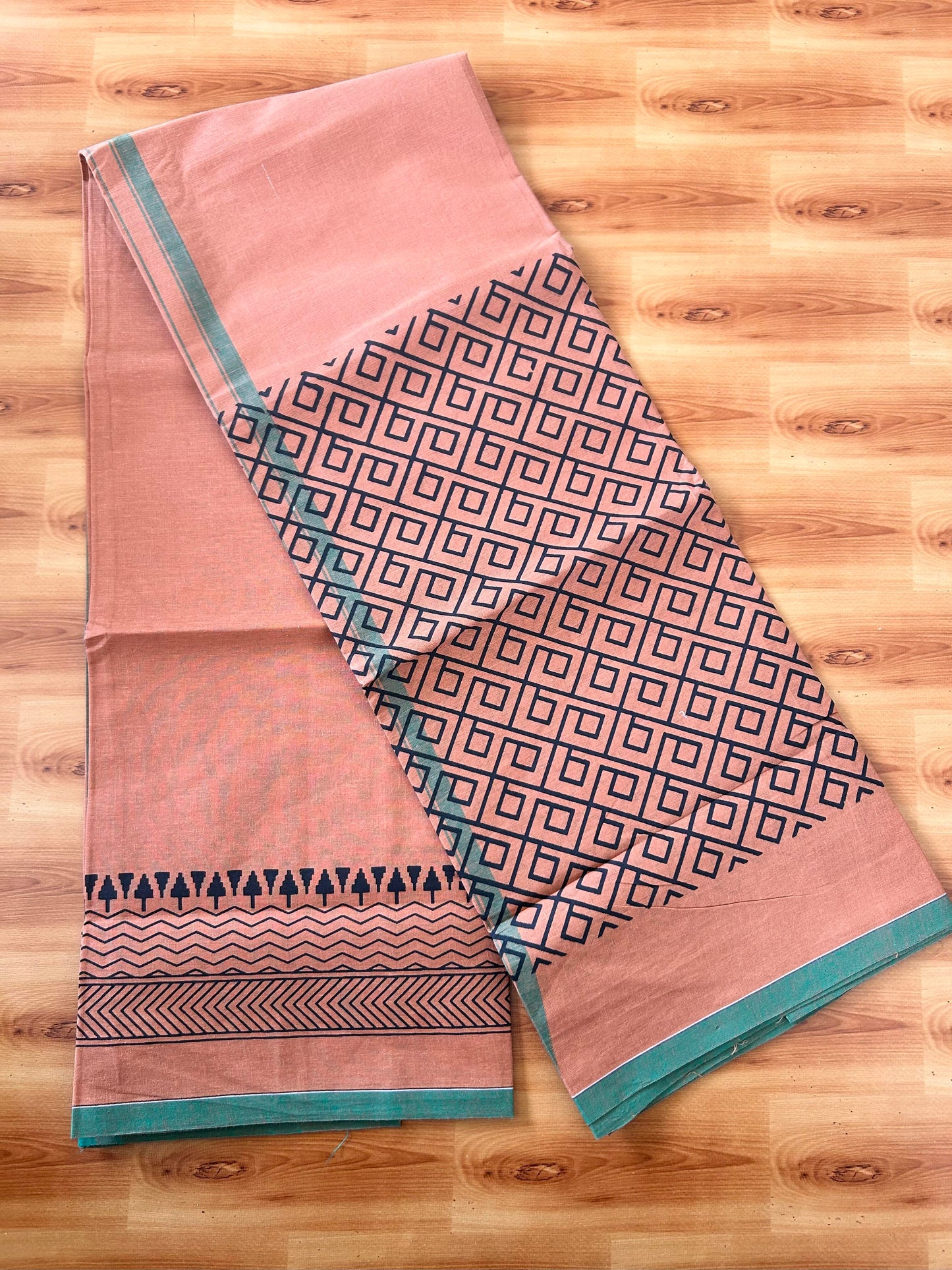 Single Kaily / Lungi - Mixed Cotton - (40s) - Black Design printed kuppadam kara with Dark Kavi colour body (2 meter / 4 muzham) - 8 KK8062 GAN