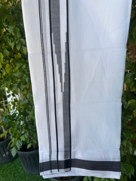 25% DISCOUNT! KaithariKada Balaramapuram 100% Mercerised Cotton Double ULTRA PURE white Mundu/Dhoti - 120x120 - 1.5 inch Heavy Chutty Black Shaded Kara - 18KK5139THI