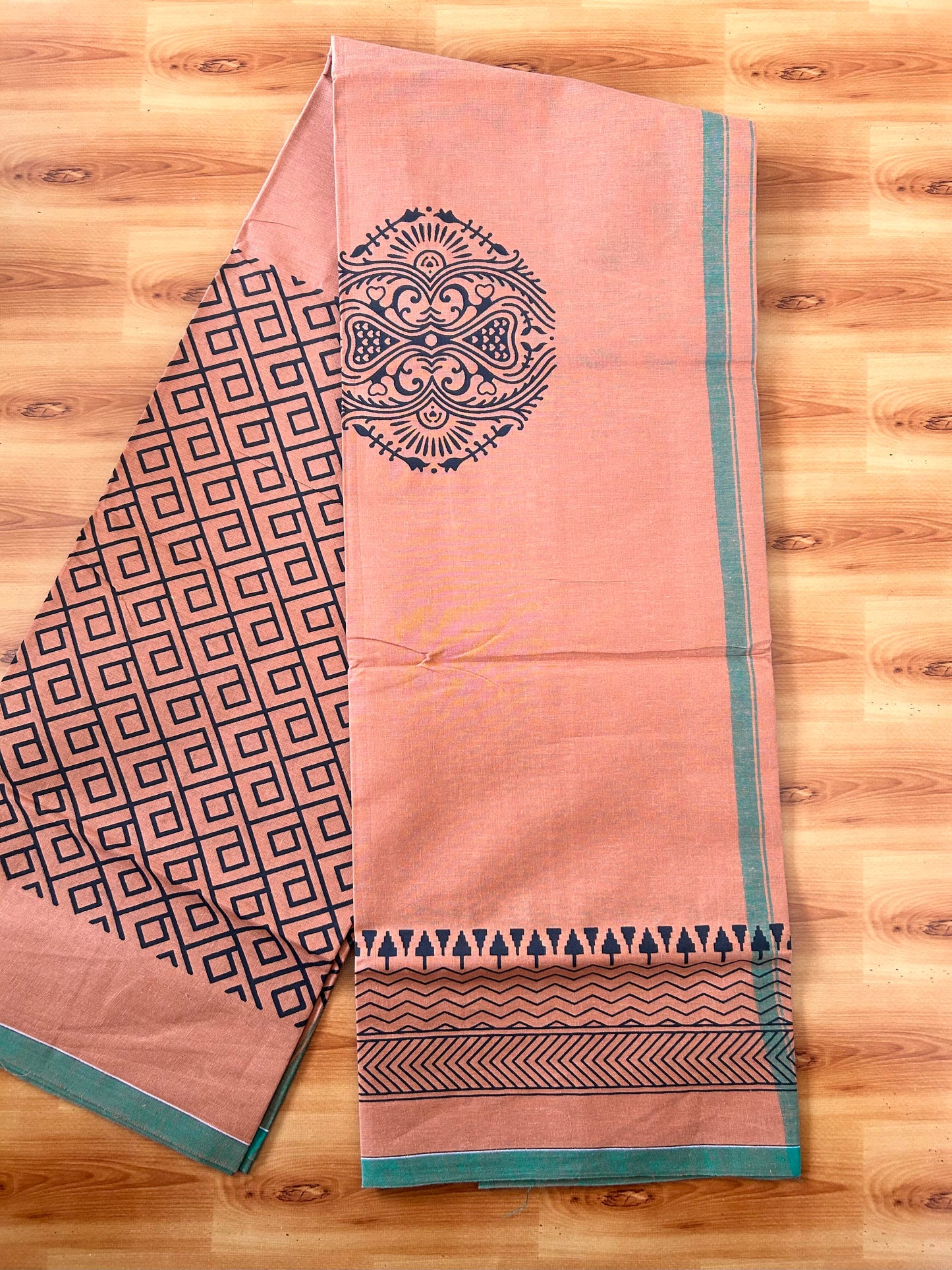 Single Kaily / Lungi - Mixed Cotton - (40s) - Black Design printed kuppadam kara with Dark Kavi colour body (2 meter / 4 muzham) - 8 KK8062 GAN
