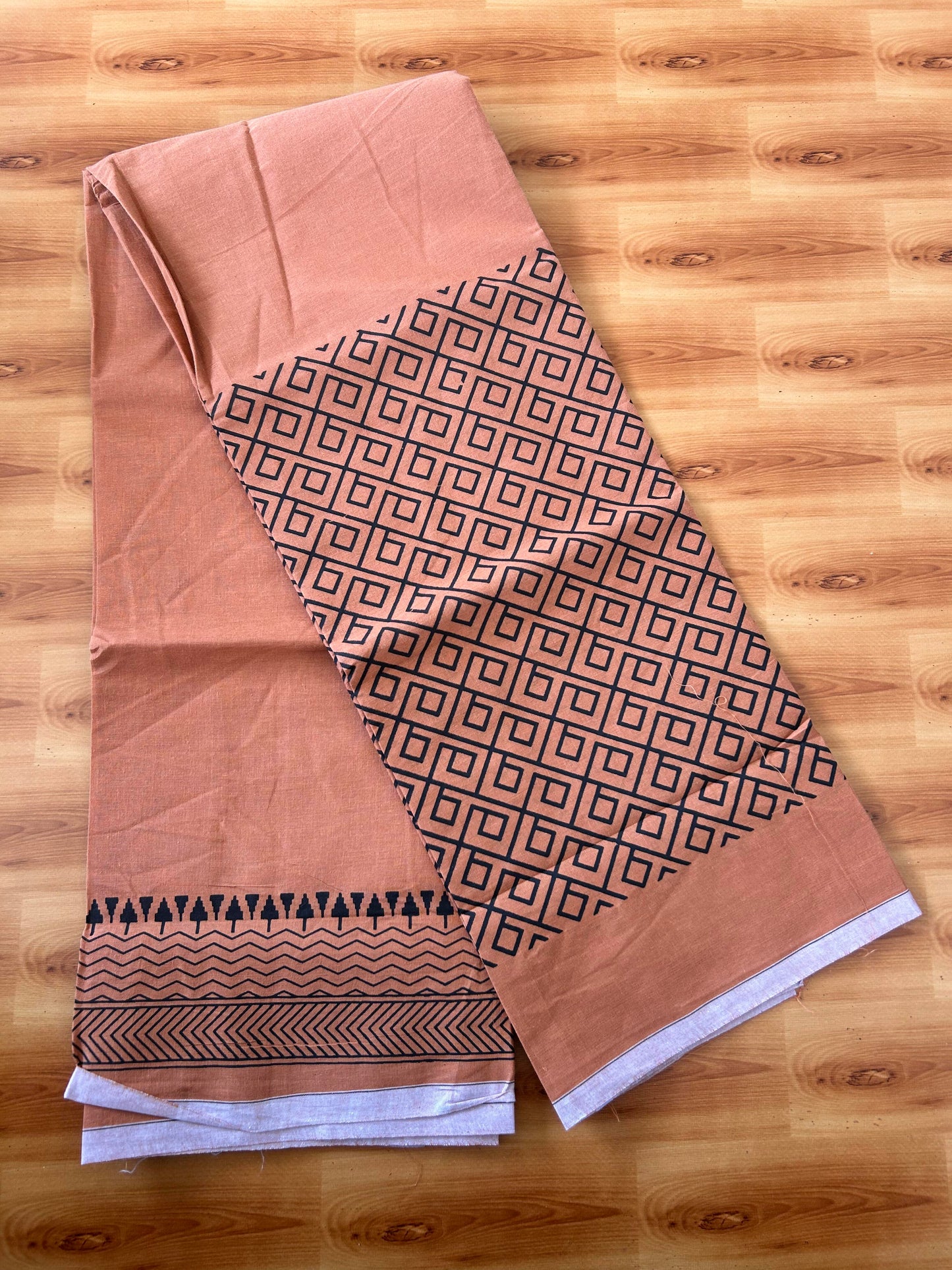 Single Kaily / Lungi - Mixed Cotton - (40s) - Black Design printed kuppadam kara with Dark Kavi colour body (2 meter / 4 muzham) - 9 KK8062 GAN