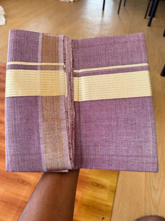 25% Discount! KaithariKada Handloom Unakkupaav Kerala Handloom - 100% Cotton Double Mundu/Dhoti - Maroon Colour Body - 2 inch Light Gold Kasav Striped  Kara - 4 Mtr (8.5 Muzham) - 10 KK5384 ABH