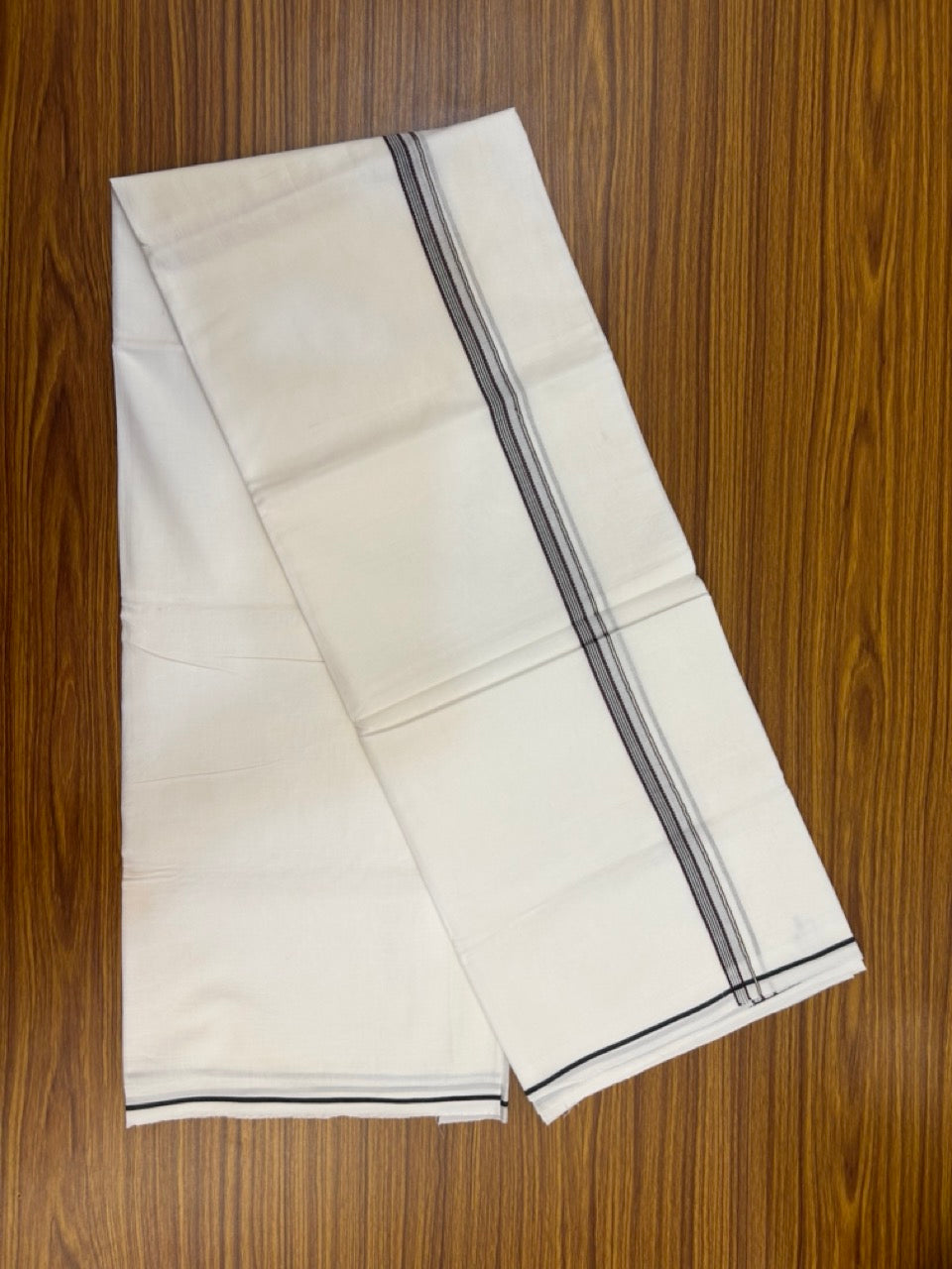 20% Discount ! Kaitharikada Balaramapuram 100% Cotton Pure White Double Mundu/Dothi - 100x80 - 0.25 inch Silver Kasav Black & Purple Striped Design Kara 3.90 mtr (8 muzham) - 73 KK5285 VAS