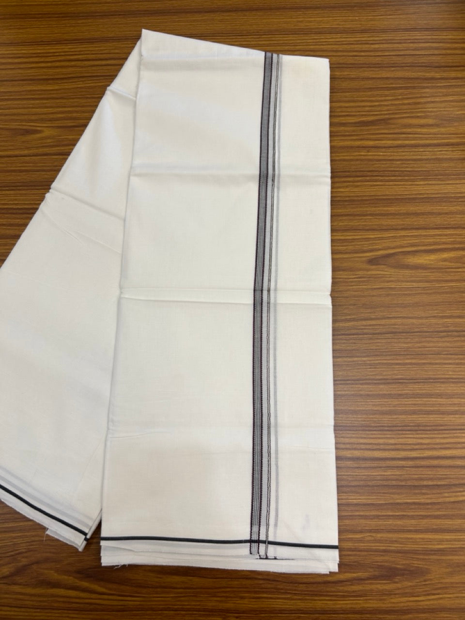 20% Discount ! Kaitharikada Balaramapuram 100% Cotton Pure White Double Mundu/Dothi - 100x80 - 0.25 inch Silver Kasav Black & Purple Striped Design Kara 3.90 mtr (8 muzham) - 73 KK5285 VAS