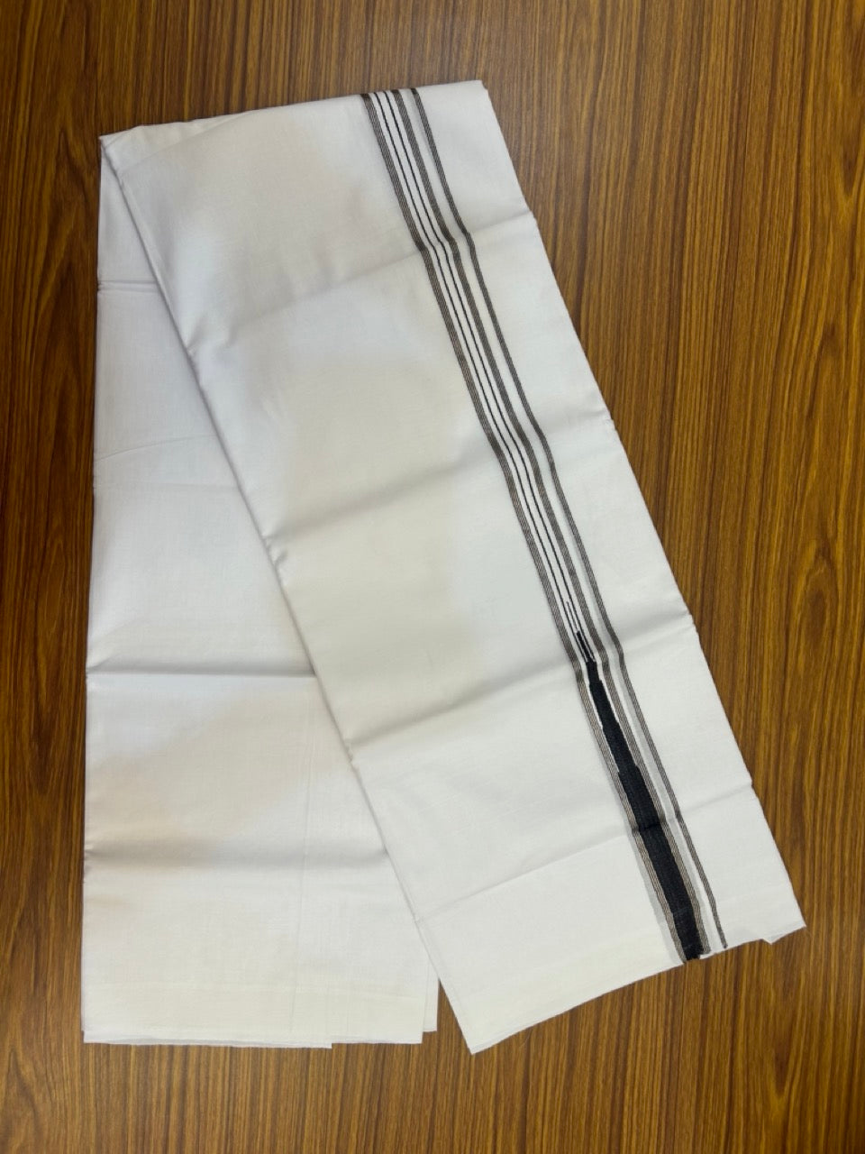 20% Discount ! Kaitharikada Balaramapuram 100% Cotton Pure White Double Mundu/Dothi - 100x80 - 1 inch Puliyilakkara Silver Kasav & Black One Side Chutty Kara  3.90 mtr (8 muzham) - 80 KK5285 VAS