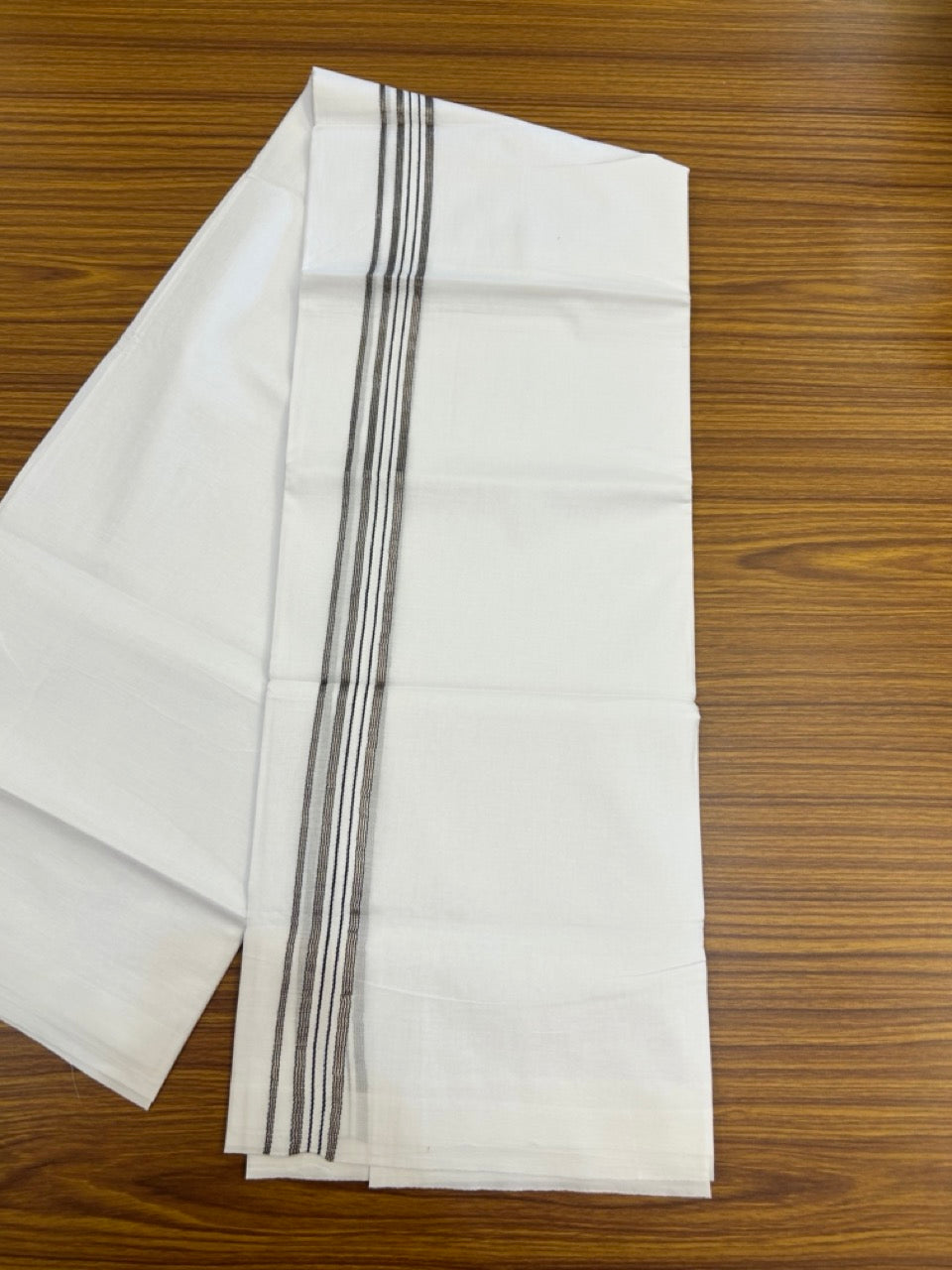 20% Discount ! Kaitharikada Balaramapuram 100% Cotton Pure White Double Mundu/Dothi - 100x80 - 1 inch Puliyilakkara Silver Kasav & Black One Side Chutty Kara  3.90 mtr (8 muzham) - 80 KK5285 VAS