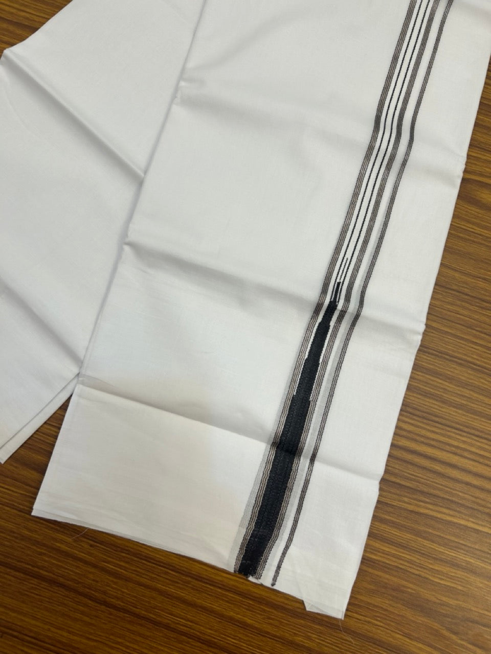 20% Discount ! Kaitharikada Balaramapuram 100% Cotton Pure White Double Mundu/Dothi - 100x80 - 1 inch Puliyilakkara Silver Kasav & Black One Side Chutty Kara  3.90 mtr (8 muzham) - 80 KK5285 VAS