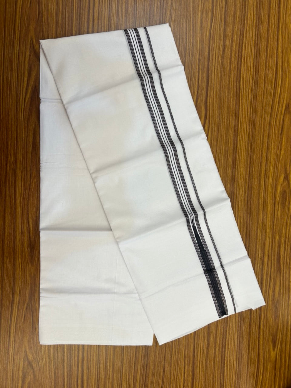 20% Discount ! Kaitharikada Balaramapuram 100% Cotton Pure White Double Mundu/Dothi - 100x80 - 1 inch Puliyilakkara Silver Kasav & Black One Side Chutty Kara  3.90 mtr (8 muzham) - 81 KK5285 VAS
