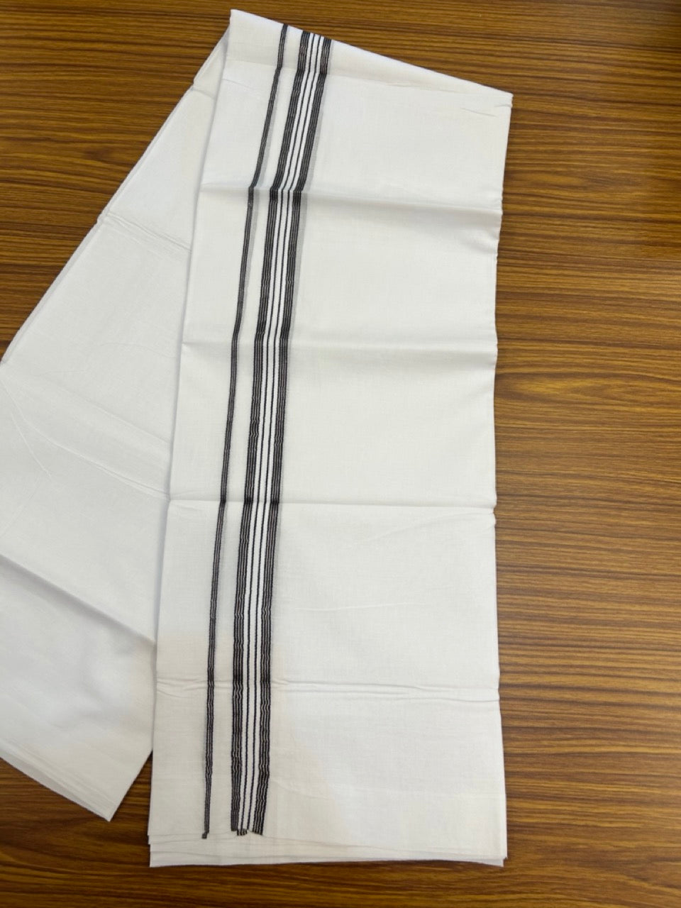 20% Discount ! Kaitharikada Balaramapuram 100% Cotton Pure White Double Mundu/Dothi - 100x80 - 1 inch Puliyilakkara Silver Kasav & Black One Side Chutty Kara  3.90 mtr (8 muzham) - 81 KK5285 VAS