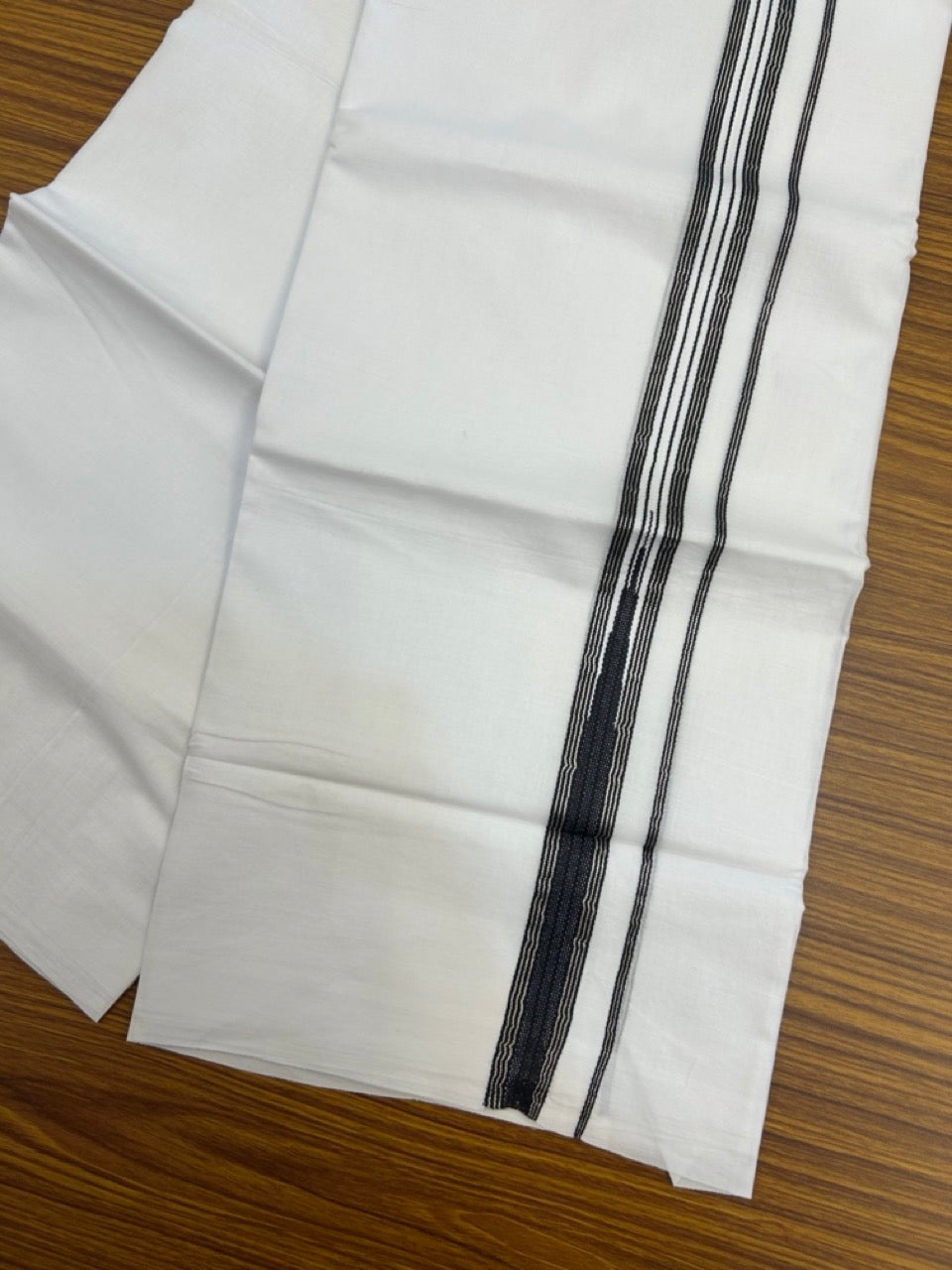 20% Discount ! Kaitharikada Balaramapuram 100% Cotton Pure White Double Mundu/Dothi - 100x80 - 1 inch Puliyilakkara Silver Kasav & Black One Side Chutty Kara  3.90 mtr (8 muzham) - 81 KK5285 VAS