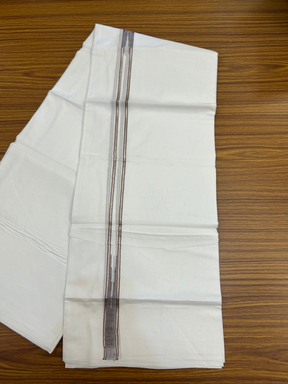 20% Discount ! Kaitharikada Balaramapuram 100% Cotton Pure White Double Mundu/Dothi - 100x80 - 0.75 inch Puliyilakkara Silver Kasav & Brown Chutty Kara  3.90 mtr (8 muzham) - 85 KK5285 VAS