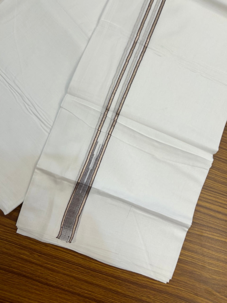 20% Discount ! Kaitharikada Balaramapuram 100% Cotton Pure White Double Mundu/Dothi - 100x80 - 0.75 inch Puliyilakkara Silver Kasav & Brown Chutty Kara  3.90 mtr (8 muzham) - 85 KK5285 VAS