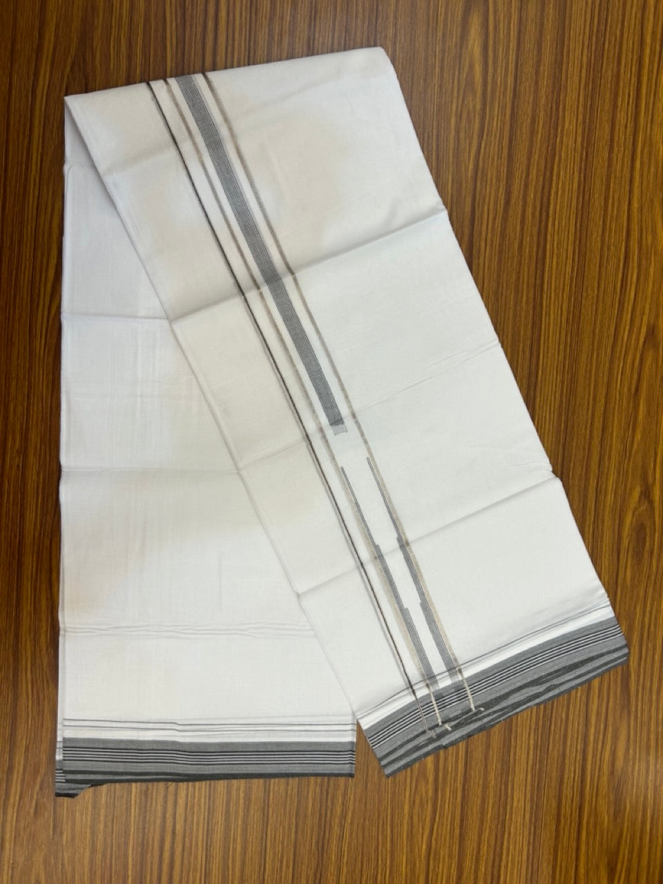 20% Discount ! Kaitharikada Balaramapuram 100% Cotton Pure White Double Mundu/Dothi - 100x80 - 1.25 inch Puliyilakkara Silver Kasav & Sage Green Chutty Kara  3.90 mtr (8 muzham) - 86 KK5285 VAS