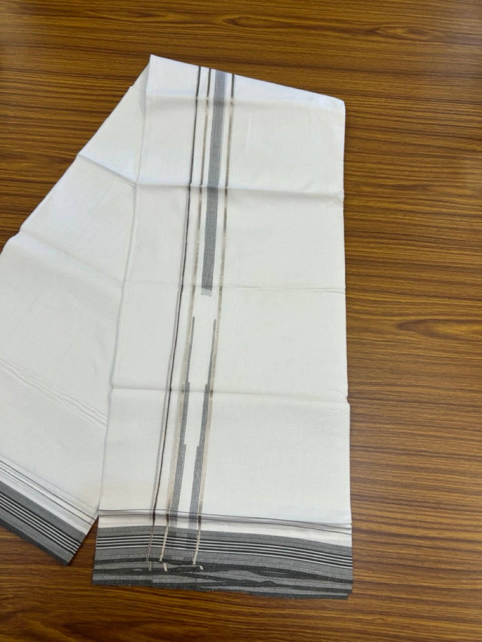 20% Discount ! Kaitharikada Balaramapuram 100% Cotton Pure White Double Mundu/Dothi - 100x80 - 1.25 inch Puliyilakkara Silver Kasav & Sage Green Chutty Kara  3.90 mtr (8 muzham) - 86 KK5285 VAS