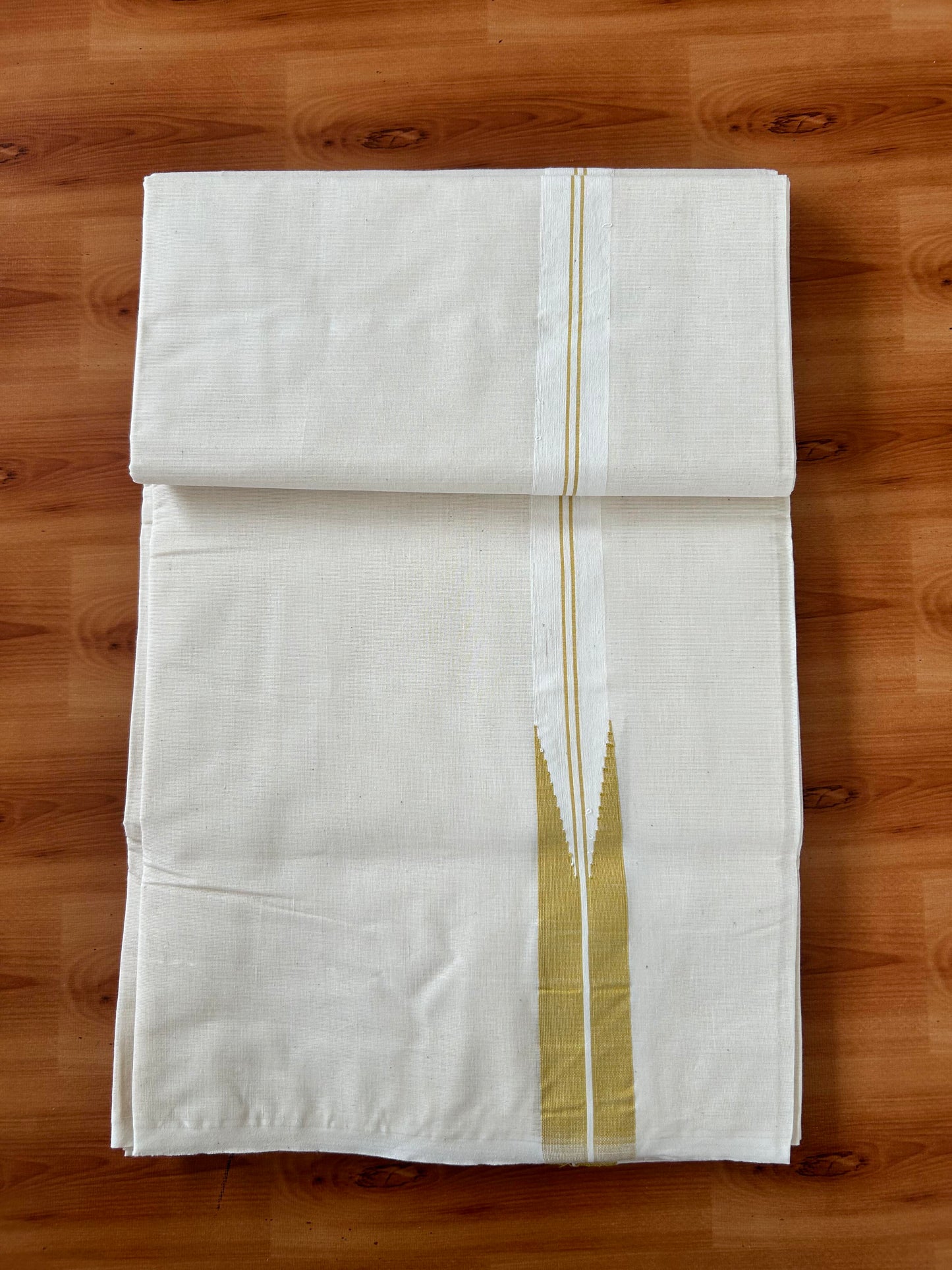 Double Off white Mundu/Dhoti - 20% Discount! KaithariKada Balaramapuram - 100% Cotton 100x100 - 1 inch Puliyilakkara Mustard Yellow Shaded Chutty Kara 4 mtr (8.5 muzham) - 6 KK5424 ASH