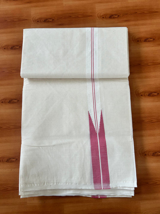 Double Off white Mundu/Dhoti - 20% Discount! KaithariKada Balaramapuram - 100% Cotton 100x100 - 1 inch Puliyilakkara Pink Shaded Chutty Kara 4 mtr (8.5 muzham) - 5 KK5424 ASH