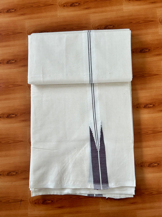Double Off white Mundu/Dhoti - 20% Discount! KaithariKada Balaramapuram - 100% Cotton 100x100 - 1 inch Puliyilakkara Purple Shaded Chutty Kara 4 mtr (8.5 muzham) - 4 KK5424 ASH