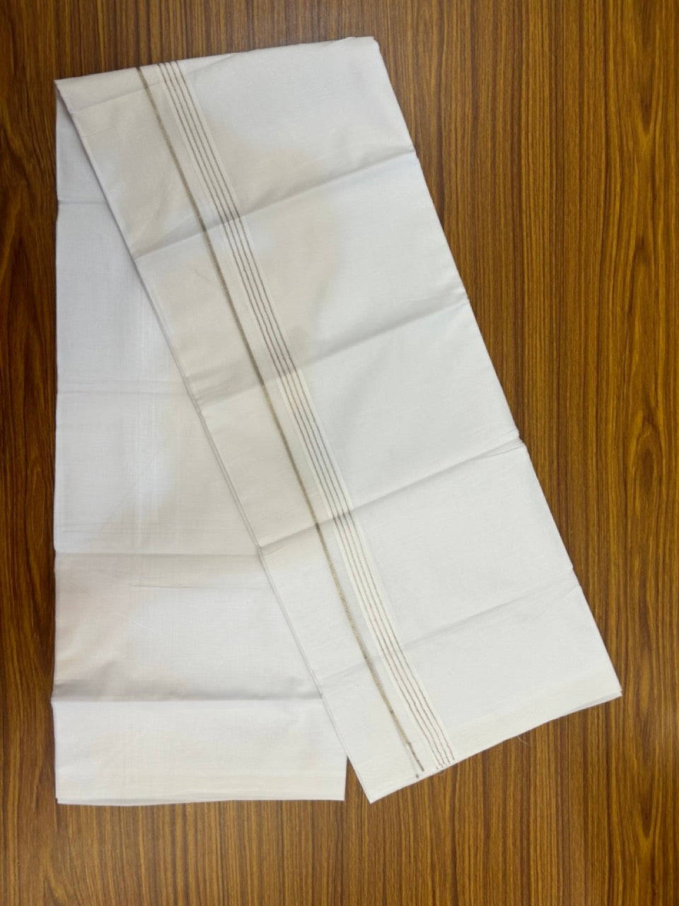 20% Discount ! Kaitharikada Balaramapuram 100% Cotton Pure White Double Mundu/Dothi - 100x80 - 0.75 inch Silver Kasav Striped Kara 3.90 mtr (8 muzham) - 50 KK5285 VAS