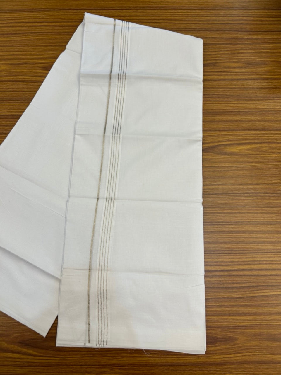 20% Discount ! Kaitharikada Balaramapuram 100% Cotton Pure White Double Mundu/Dothi - 100x80 - 0.75 inch Silver Kasav Striped Kara 3.90 mtr (8 muzham) - 50 KK5285 VAS