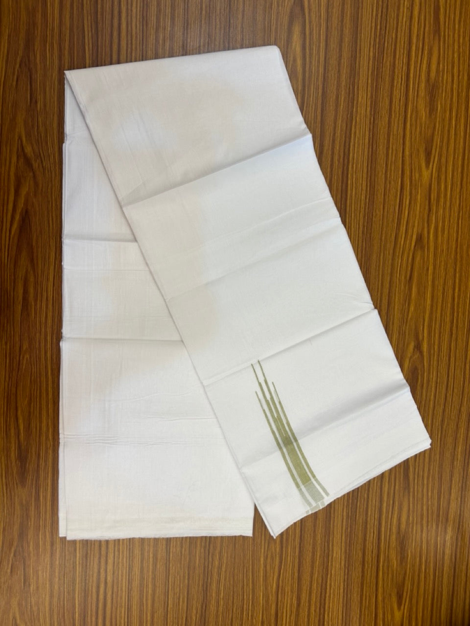 20% Discount ! Kaitharikada Balaramapuram 100% Cotton Pure White Double Mundu/Dothi - 100x80 - 1 inch Puliyilakkara Light Olive Green Chutty Kara  3.90 mtr (8 muzham) - 89 KK5285  VAS