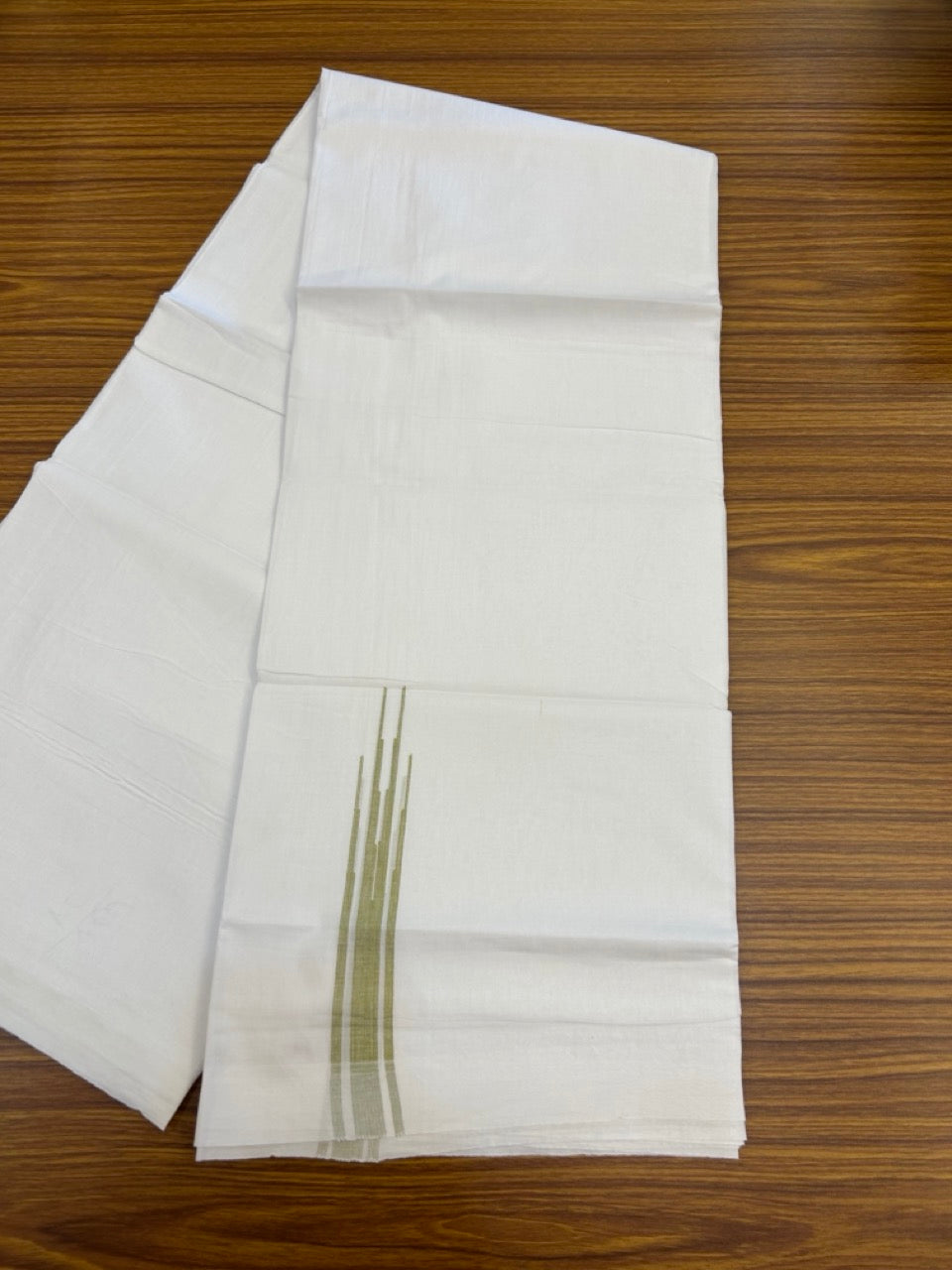 20% Discount ! Kaitharikada Balaramapuram 100% Cotton Pure White Double Mundu/Dothi - 100x80 - 1 inch Puliyilakkara Light Olive Green Chutty Kara  3.90 mtr (8 muzham) - 89 KK5285  VAS