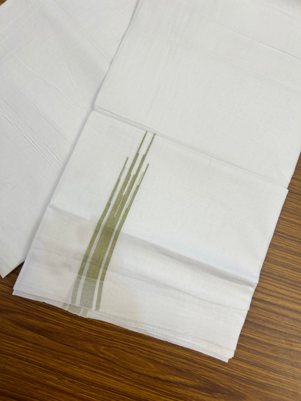 20% Discount ! Kaitharikada Balaramapuram 100% Cotton Pure White Double Mundu/Dothi - 100x80 - 1 inch Puliyilakkara Light Olive Green Chutty Kara  3.90 mtr (8 muzham) - 89 KK5285  VAS