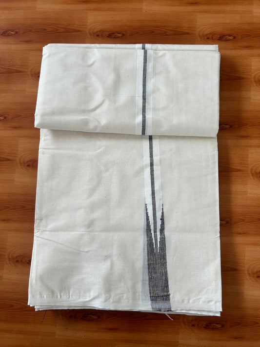 Double Off white Mundu/Dhoti - 20% Discount! KaithariKada Balaramapuram - 100% Cotton 100x100 - 1 inch Puliyilakkara Gold Kasav & Purple Shaded Chutty Kara 4 mtr (8.5 muzham) - 9 KK5424 ASH