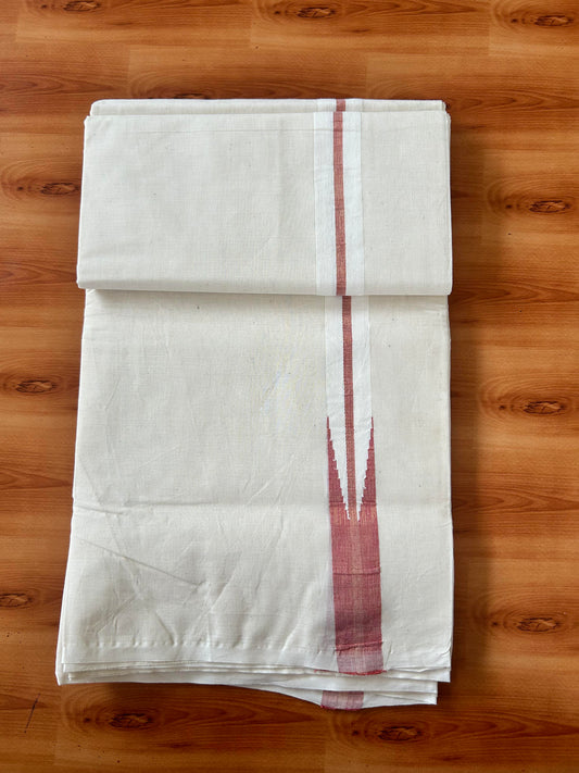 Double Off white Mundu/Dhoti - 20% Discount! KaithariKada Balaramapuram - 100% Cotton 100x100 - 1 inch Puliyilakkara Gold Kasav & Peach Shaded Chutty Kara 4 mtr (8.5 muzham) - 11 KK5424 ASH