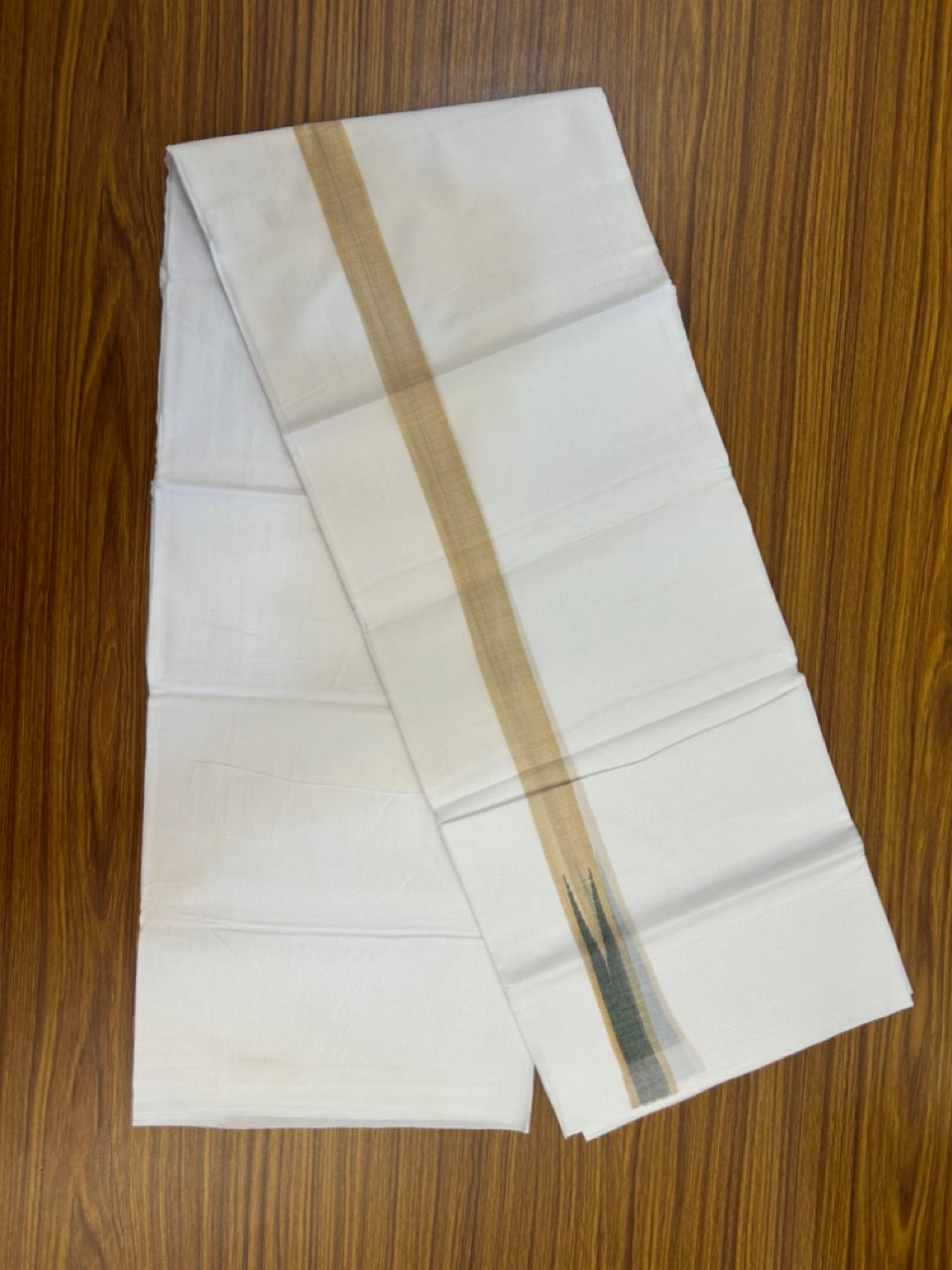 20% Discount ! Kaitharikada Balaramapuram 100% Cotton Pure White Double Mundu/Dothi - 100x80 - 1 inch Puliyilakkara Gold Kasav & Peacock Blue Chutty Kara  3.90 mtr (8 muzham) - 94 KK5285  VAS