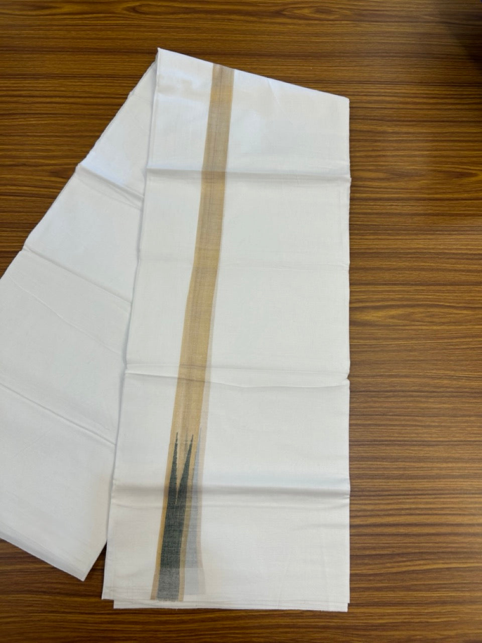 20% Discount ! Kaitharikada Balaramapuram 100% Cotton Pure White Double Mundu/Dothi - 100x80 - 1 inch Puliyilakkara Gold Kasav & Peacock Blue Chutty Kara  3.90 mtr (8 muzham) - 94 KK5285  VAS