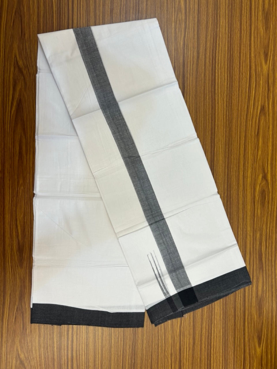 20% Discount ! Kaitharikada Balaramapuram 100% Cotton Pure White Double Mundu/Dothi - 100x80 - 1.5 inch Puliyilakkara Black Chutty Kara  3.90 mtr (8 muzham) - 93 KK5285  VAS