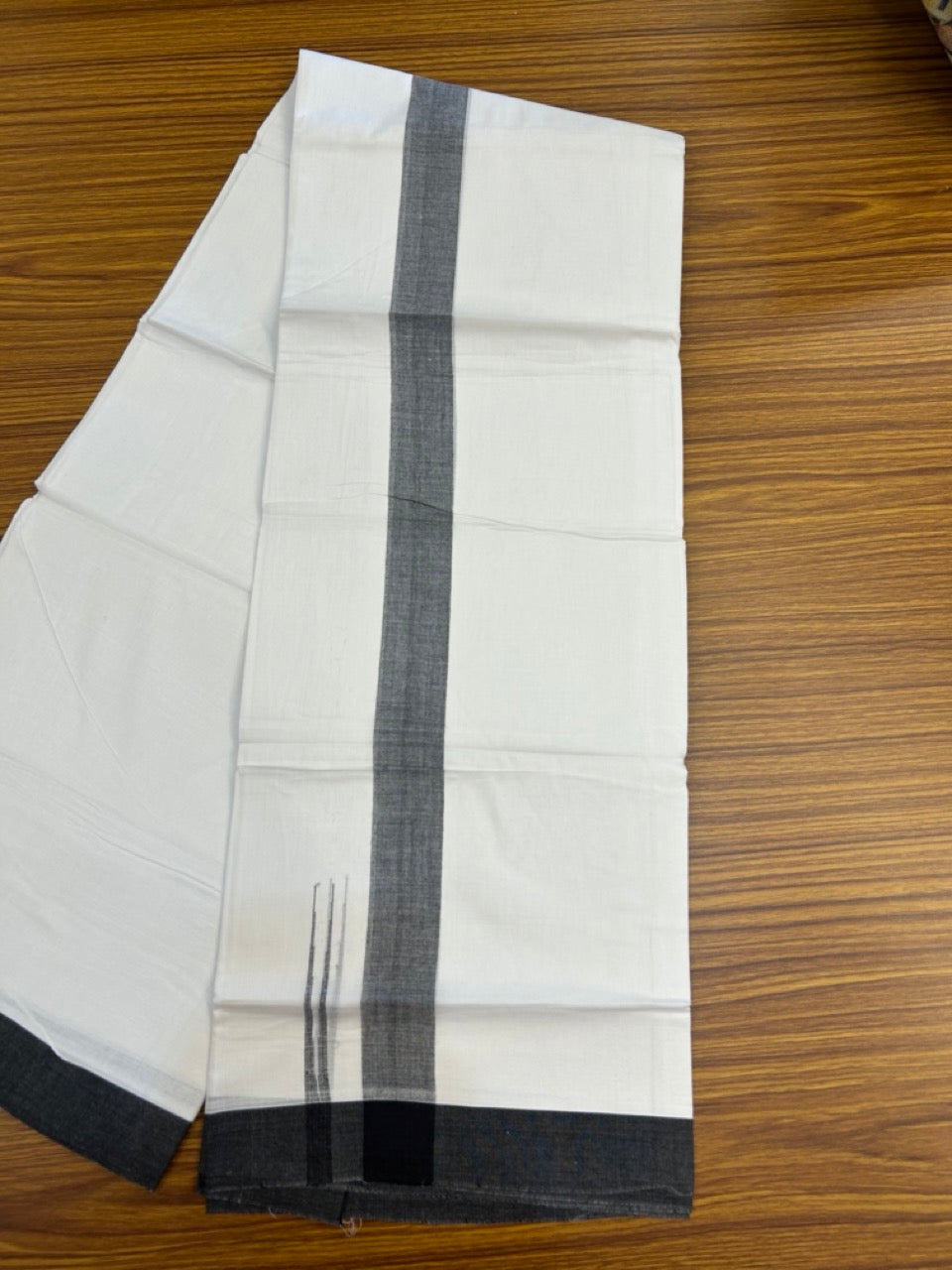 20% Discount ! Kaitharikada Balaramapuram 100% Cotton Pure White Double Mundu/Dothi - 100x80 - 1.5 inch Puliyilakkara Black Chutty Kara  3.90 mtr (8 muzham) - 93 KK5285  VAS