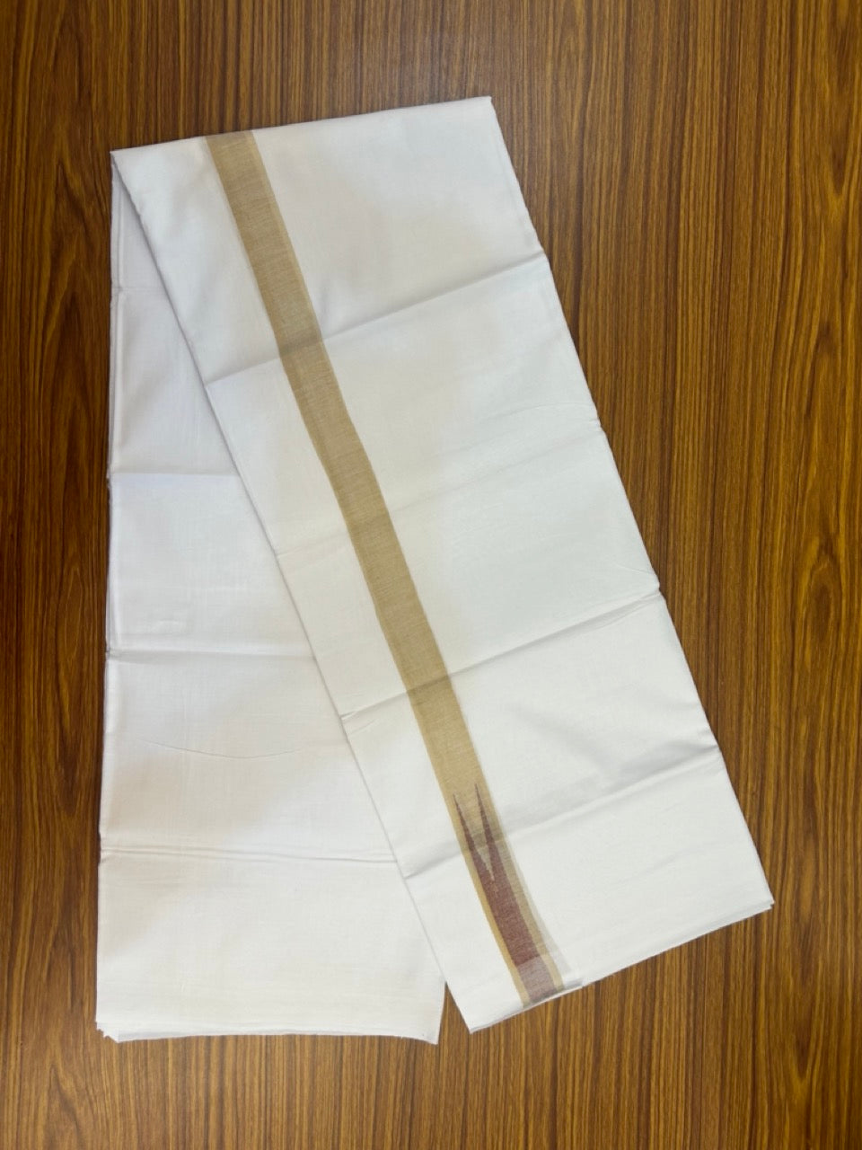 20% Discount ! Kaitharikada Balaramapuram 100% Cotton Pure White Double Mundu/Dothi - 100x80 - 1 inch Puliyilakkara Gold Kasav & Maroon Chutty Kara  3.90 mtr (8 muzham) - 96 KK5285  VAS