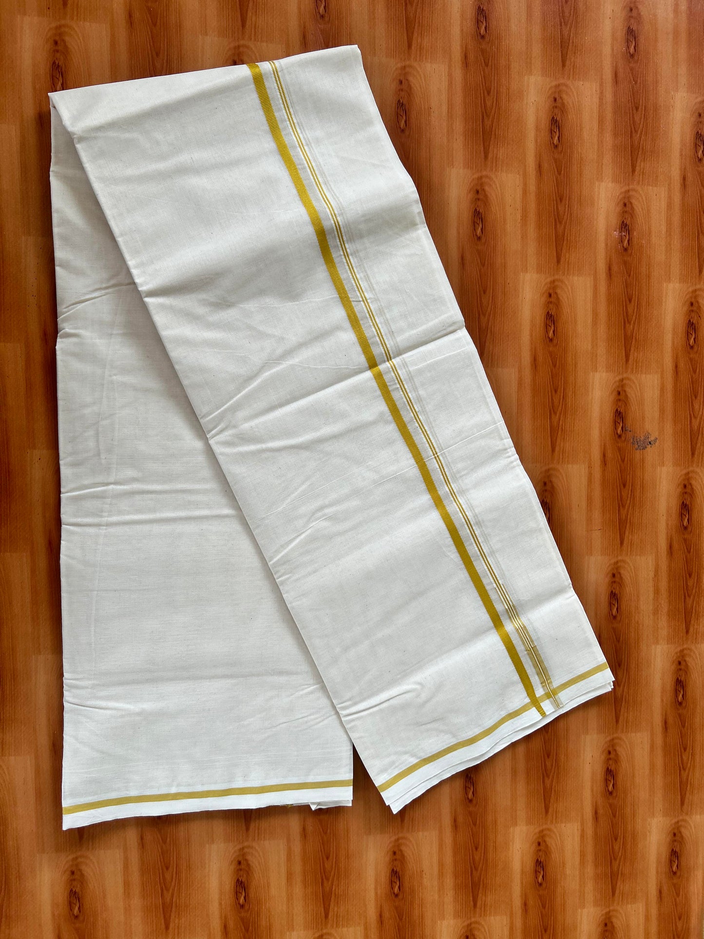 Double Off white Mundu/Dhoti - 20% Discount! KaithariKada Balaramapuram - 100% Cotton 100x100 - 1 cm Puliyilakkara Mustard Yellow Chutty Kara 4 mtr (8.5 muzham) - 17 KK5424 ASH