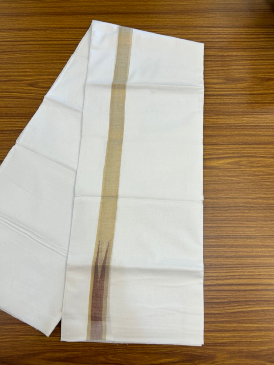 20% Discount ! Kaitharikada Balaramapuram 100% Cotton Pure White Double Mundu/Dothi - 100x80 - 1 inch Puliyilakkara Gold Kasav & Maroon Chutty Kara  3.90 mtr (8 muzham) - 96 KK5285  VAS
